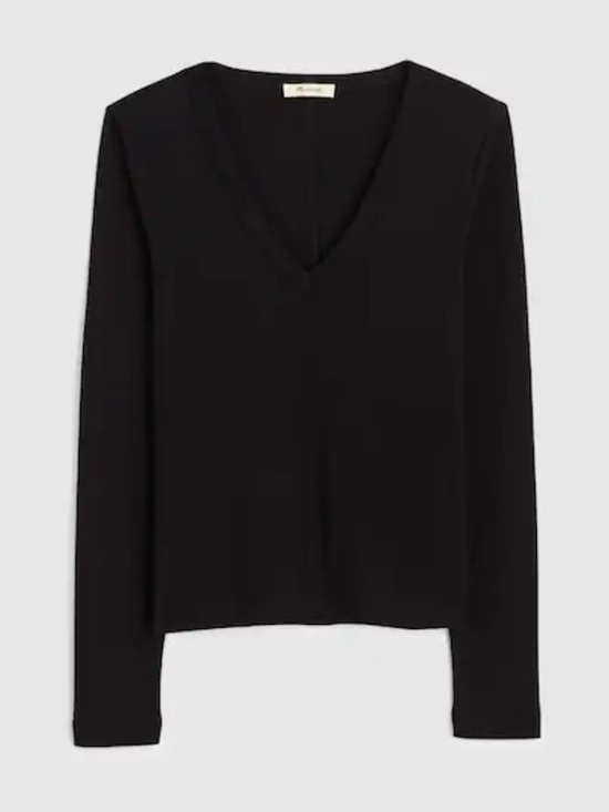 Madewell The '90s V-Neck Long-Sleeve Tee in Compact Cotton Size M - Picture 8 of 8